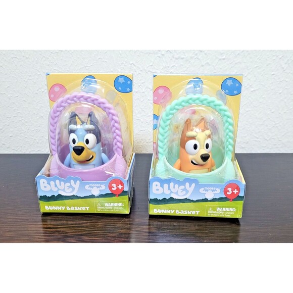 NEW Bluey & Bingo Bunny Basket  3” Figure Set of 2 w Sticker Sheet Green Purple - Picture 11 of 11